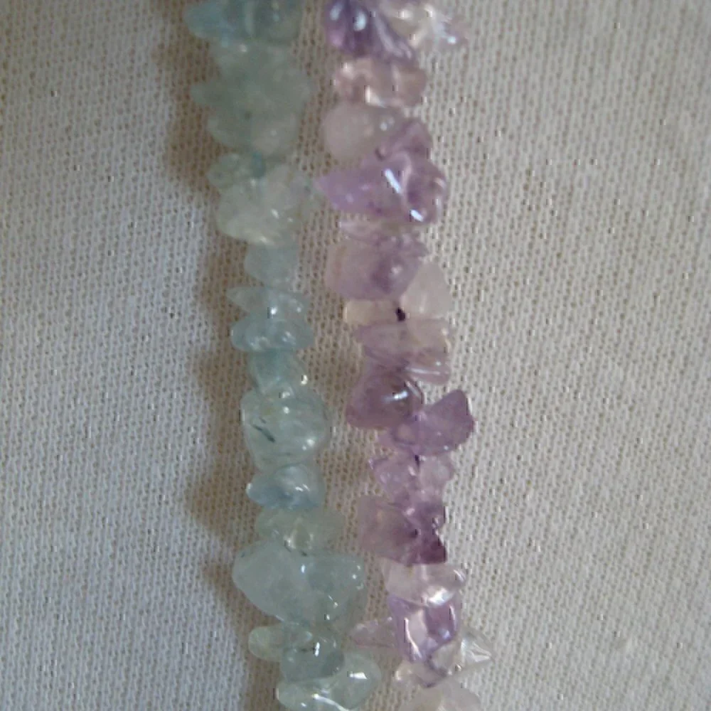 Vtg Amethyst & Aquamarine Chip Nugget Necklace Strand String Gemstone 35